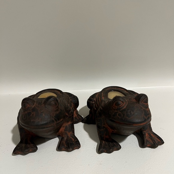 Two Art Pottery Frog Candles Red Crack Clay Style Folk Art - Picture 12 of 12